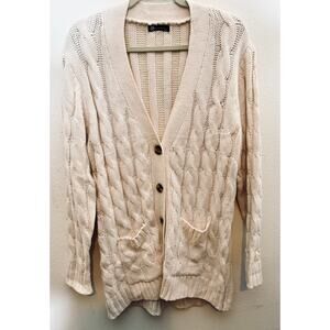 PrettyGarden Ivory Cable Knit Cottage Core Cardigan Sweater XL Pockets Cozy